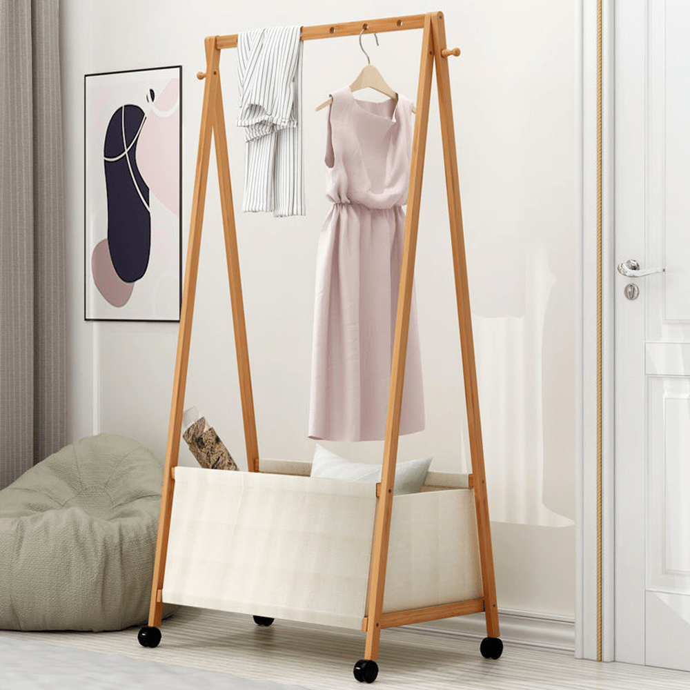 Bamboo Garment Rack with Canvas Storage