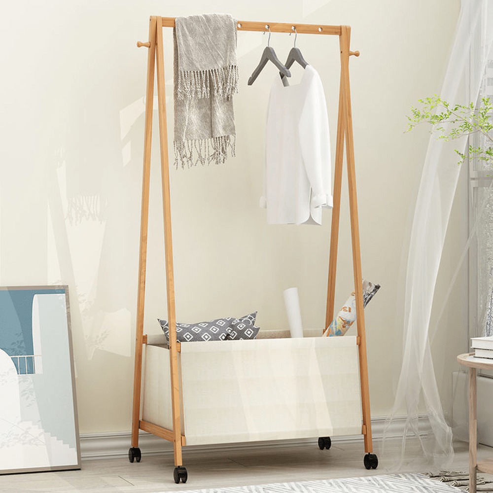 Bamboo Garment Rack with Canvas Storage