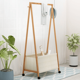 Bamboo Garment Rack with Canvas Storage