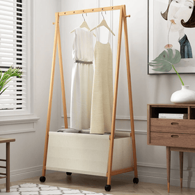 Bamboo Garment Rack with Canvas Storage